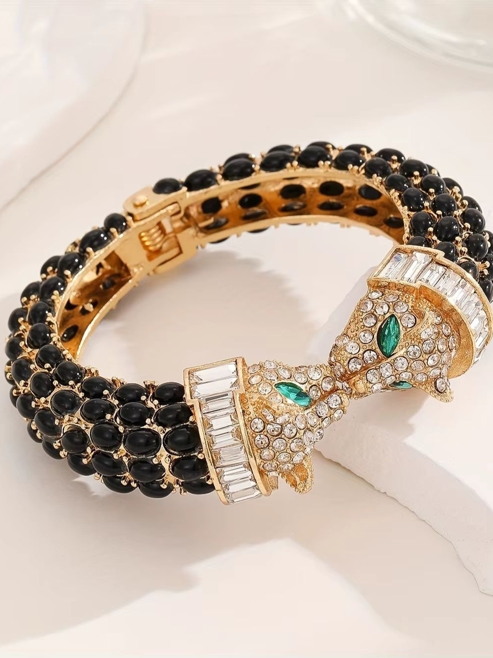 Luxury Panther Cuff Bracelet Black Crystal Gold Statement - Picture 2 of 11